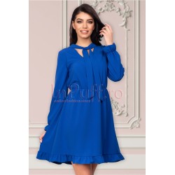 Rochie Moze albastra cu volanase si cret in talie