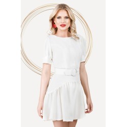 Rochie Pretty Girl de vara scurta ecru din in cu volanas