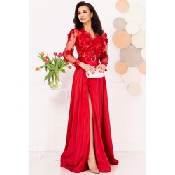 Rochie de seara eleganta rosie Ofelia cu flori 3D