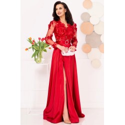 Rochie de seara eleganta rosie Ofelia cu flori 3D