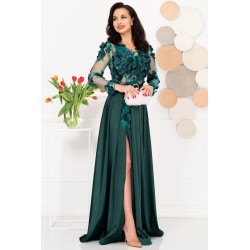 Rochie de seara eleganta verde Ofelia cu flori 3D