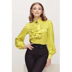 Bluza dama eleganta lime din jakard satinata cu jabou