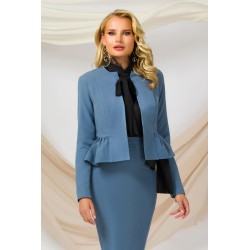 Blazer elegant Pretty Girl bleu cu volanas si funda neagra satinata