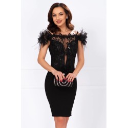 Rochie eleganta Azaleea cambrata neagra cu broderie pretioasa si fulgi
