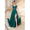 Rochie de seara eleganta Larissa verde din voal cu flori 3D