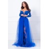 Rochie de seara lunga albastra Aurora din tulle si dantela