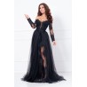 Rochie neagra de seara lunga Aurora din tulle si dantela