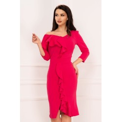 Rochie de zi eleganta Clarisa fucsia cu volanas