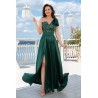 Rochie de seara eleganta lunga verde Ellis cu funda pe umar
