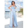 Rochie de seara eleganta bleu lunga Ellis cu funda pe umar