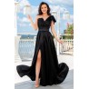 Rochie de seara neagra eleganta lunga Ellis cu funda pe umar