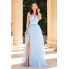 Rochie eleganta bleu din tulle Rain cu flori 3D