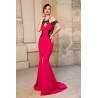 Rochie de seara fucsia Catrinel cu colier din strass si crapatura pe picior