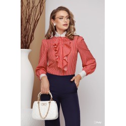 Camasa dama office rosie cu dungi albe si jabou