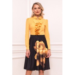 Fusta neagra cu imprimeu floral galben