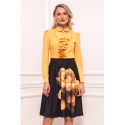 Fusta neagra cu imprimeu floral galben