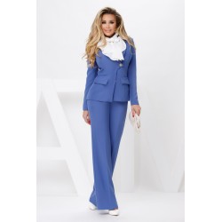 Sacou elegant indigo cambrat cu revere