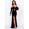 Rochie neagra lunga din catifea Irene cu maneci detasabile