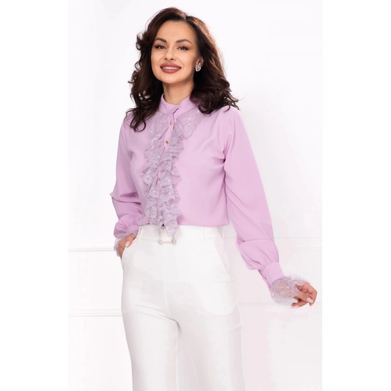 Bluza eleganta lila InPuff cu dantela delicata