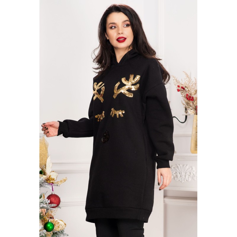 Pulover negru lejer cu model din paiete tip ren