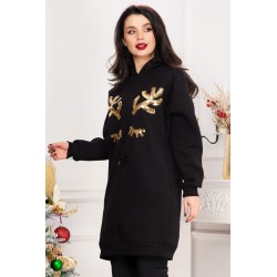 Pulover negru lejer cu model din paiete tip ren