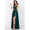 Rochie de seara lunga verde Mikaela decorata cu flori 3D