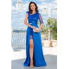 Rochie eleganta lunga albastru royal cu paiete si fulgi pe umar