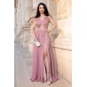 Rochie de seara eleganta rose Larissa din voal cu flori 3D