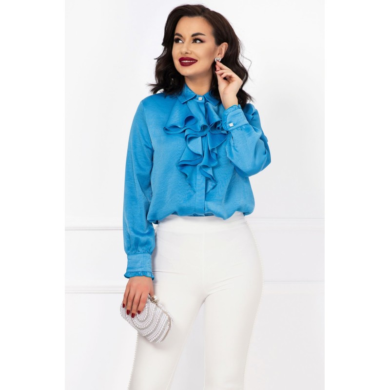 Camasa eleganta bleu texturata cu jabou amplu