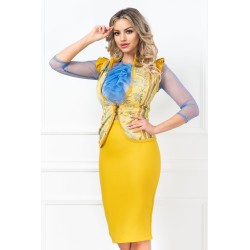 Fusta conica mustar cu talie inalta