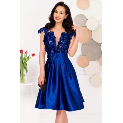 Rochie de ocazie eleganta albastra in clos Liana cu flori 3D
