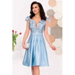 Rochie de ocazie eleganta bleu in clos Liana cu flori 3D