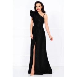 Rochie eleganta neagra Amanda din jacquard creponat