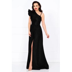 Rochie eleganta neagra Amanda din jacquard creponat