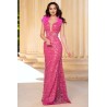 Rochie lunga roz sirena Alejandra cu paiete si fluturi decorativi