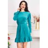 Rochie de zi Cherry din catifea turquoise cu volanas