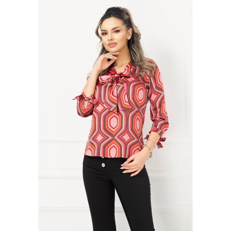 Bluza InPuff eleganta satinata cu imprimeu geometric colorat