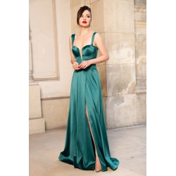 Rochie eleganta lunga Yennifer verde cu crapatura pe picior