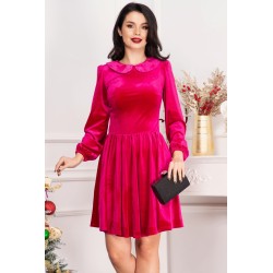 Rochie fucsia din catifea Fiolla in clos cu guler