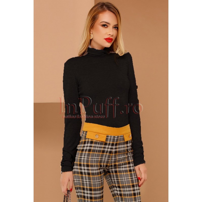 Helanca neagra Pretty Girl cu brosa si fundita la gat