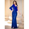 Rochie eleganta albastru royal Isabela cu fronseuri si insertie de fulgi