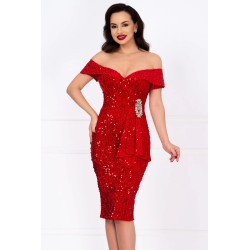 Rochie de ocazie rosie din paiete Iolanda cu accesoriu din strassuri
