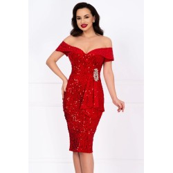 Rochie de ocazie rosie din paiete Iolanda cu accesoriu din strassuri