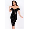 Rochie de ocazie neagra din paiete Iolanda cu accesoriu din strassuri