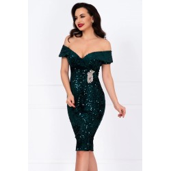 Rochie de ocazie din paiete Iolanda verde cu accesoriu din strassuri