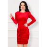 Rochie rosie din catifea Kamelis cu volan elegant