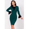 Rochie conica Mary office verde cu mansete negre si funda