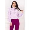 Bluza InPuff lavanda cu flori albe delicate si volane pe maneci