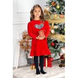 Rochie fetita Alma rosie din catifea cu inima din paiete