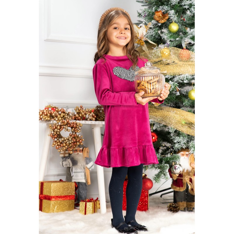 Rochie fetita Alma mov din catifea cu inima din paiete